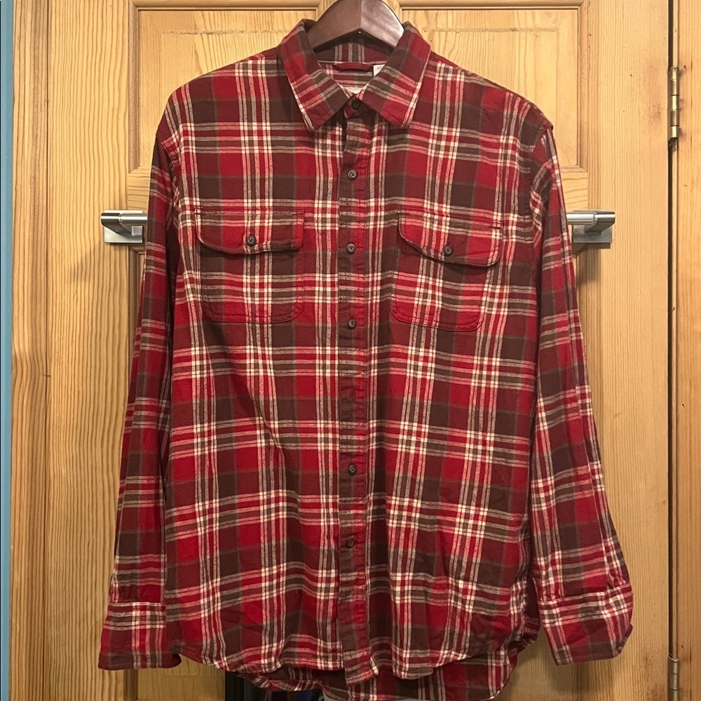 GH Bass Earth Red and Brown Plaid Men's Flannel Shirt Sz L NWOT